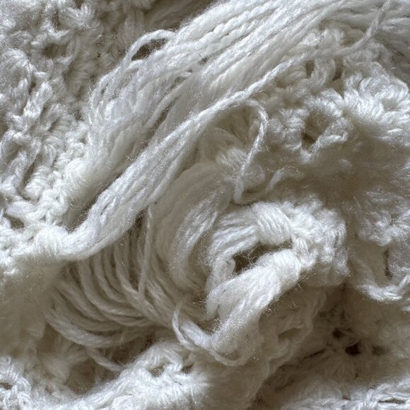 Handmade Crochet Shawl Wrap Ivory Fringe Boho Cottagecore - Picture 10 of 10